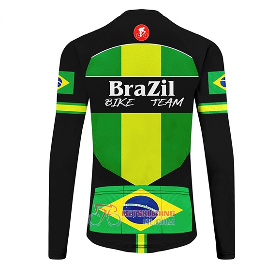 Brasile Fietsshirt Met Lange Mouwen 2020 en Lange Koersbroek Zwart Groen